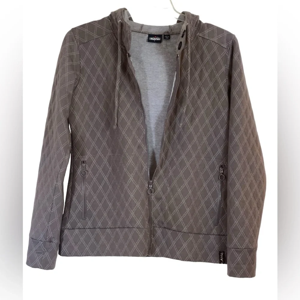 Women’s Kavu , waffle knit quilted hooded jacket, full zip. Size large GUC - Picture 3 of 8